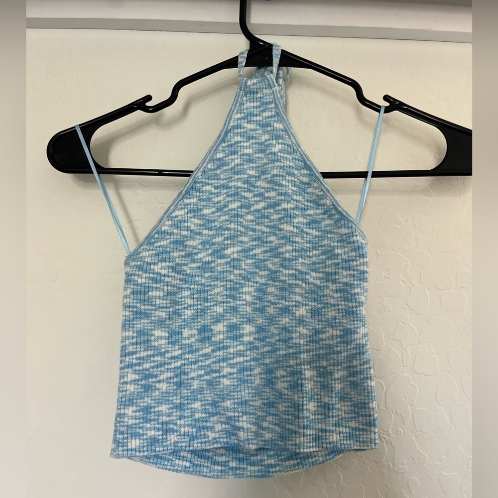 Kendall & Kylie Pacsun Ribbed Blue Halter High Neck Tank Top Summer Knit‎ Shirt